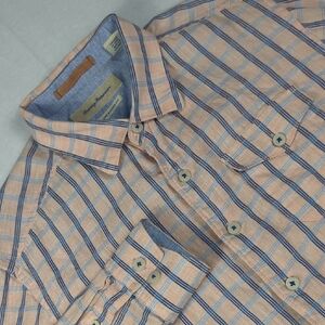 Tommy Bahama Island Modern Fit Linen Cotton Plaid Long Sleeve Button-down Mens M